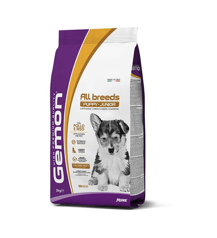 gemon-dog-all-breeds-puppy-junior-chicken-and-rice غذای خشک سگ جمون 3kg Gemon All Breeds Puppy Junior - Image 1
