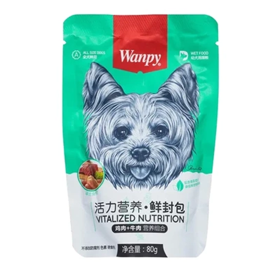 پوچ سگ ونپی مرغ و گوشت گاو 80g Wanpy