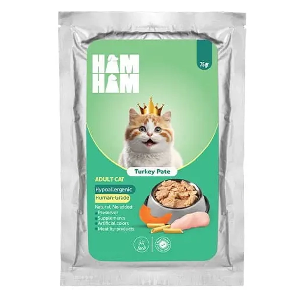 بوقلمون پوچ گربه پته هام هام بوقلمون 75g Ham Ham - Image 1