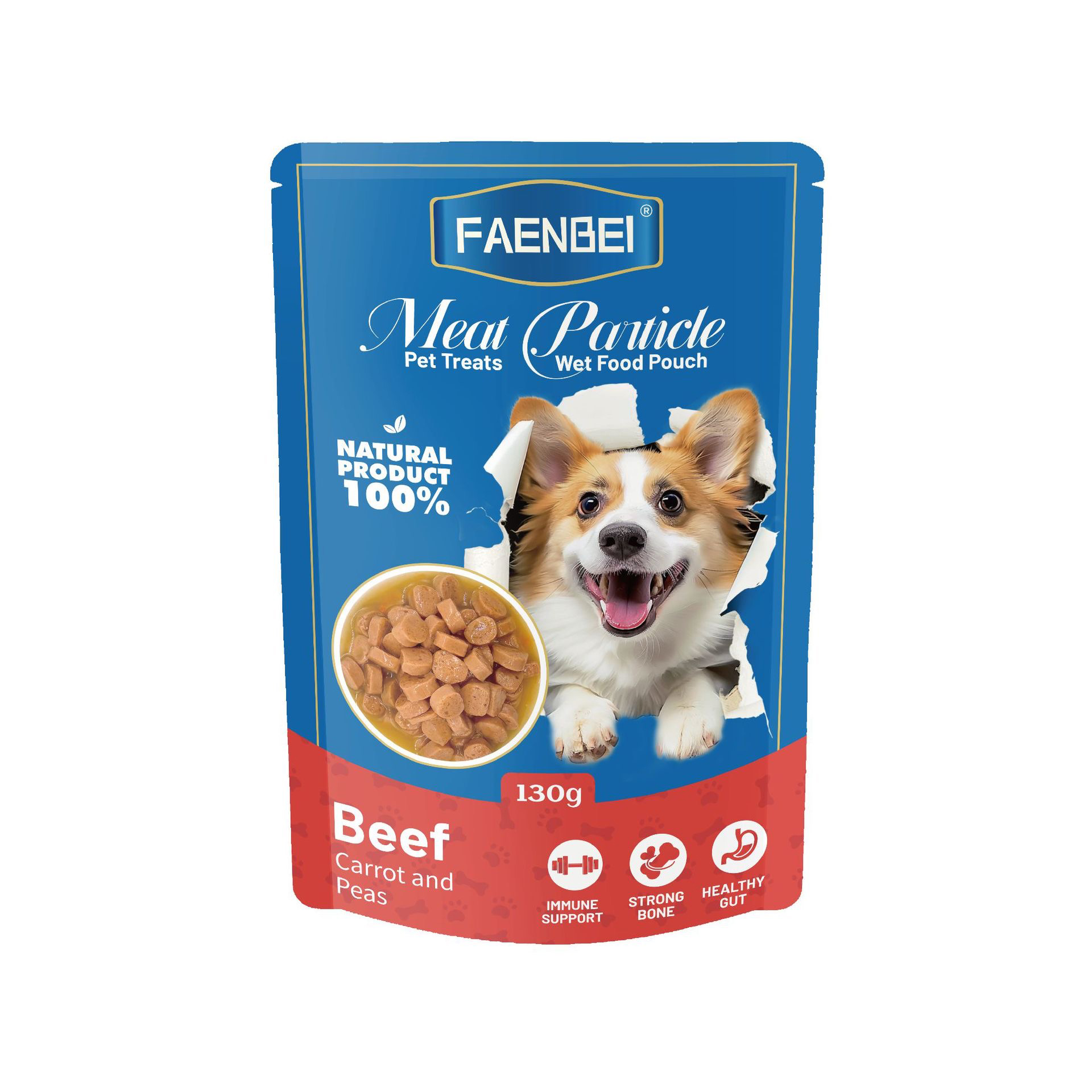 پوچ سگ فنبی چانک گوشت گاو، هویج و نخود فرنگی Faenbei وزن 130 گرم