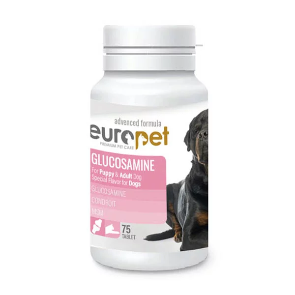 قرص مکمل گلوکزامین سگ یوروپت Europet glucosamine تعداد 75 عدد