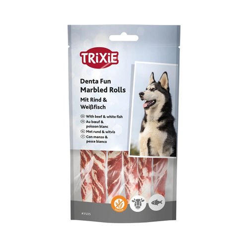 تشویقی سگ تریکسی دورپیچ گوساله و ماهی سفید Trixie Marbled Rolls وزن 70 گرم