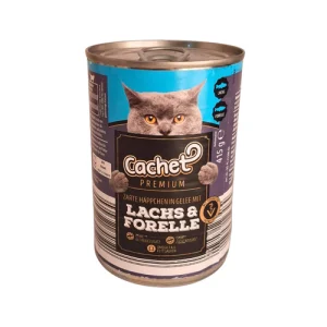 کنسرو گربه بالغ کچت ماهی سالمون و قزل‌آلا در ژل Cachet وزن 400 گرم