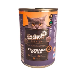 کنسرو گربه بالغ کچت بوقلمون و شکار در ژل Cachet وزن 400 گرم