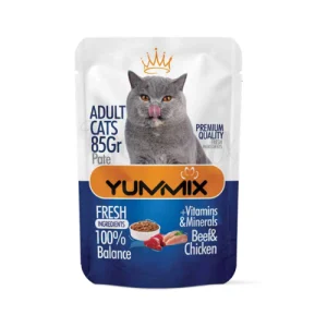 پوچ گربه بالغ یامیکس پته مرغ و گوشت Yumix وزن 85 گرم