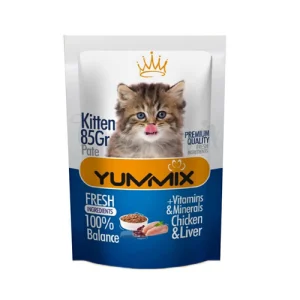پوچ بچه گربه یامیکس پته مرغ و جگر Yumix وزن 85 گرم
