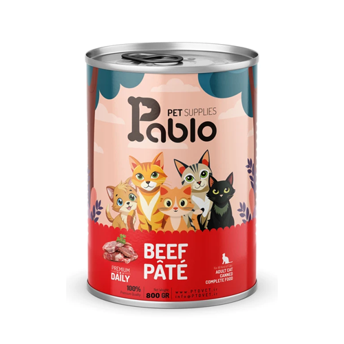 62657173040850 کنسرو گربه بالغ پابلو پته گوشت گاو Pablo وزن 430 گرم