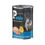 کنسرو گربه بالغ سوپرپرمیوم پابلو پته مرغ، ماهی سالمون و کدوتنبل Pablo وزن 430 گرم