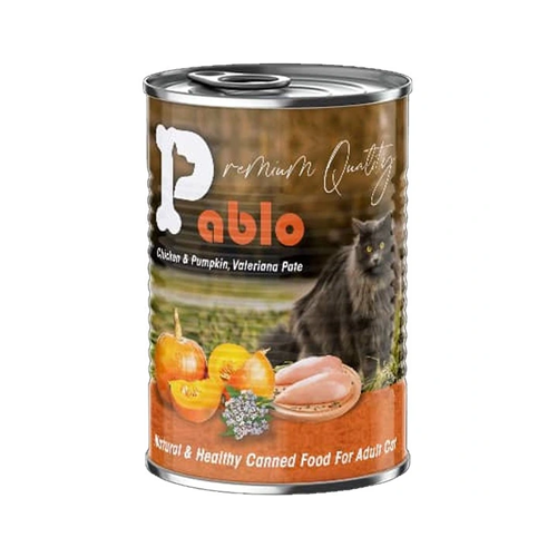 6265717305389 کنسرو گربه بالغ سوپرپرمیوم پابلو پته مرغ، کدوتنبل و سنبل الطیب Pablo وزن 430 گرم