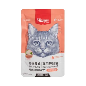 پوچ گربه بالغ ونپی مرغ و ماهی کاد Wanpy وزن 80 گرم