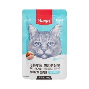 پوچ گربه بالغ ونپی مرغ و خرچنگ Wanpy وزن 80 گرم