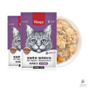 پوچ گربه بالغ ونپی مرغ Wanpy وزن 80 گرم