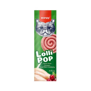 تشویقی آبنباتی گربه ونپی مرغ، شیر بز و کرنبری Wanpy Lollipop وزن 1.4 گرم