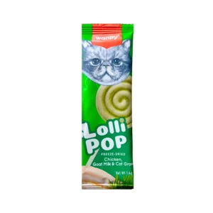 تشویقی آبنباتی گربه ونپی مرغ، شیر بز وعلف گربه Wanpy Lollipop وزن 1.4 گرم