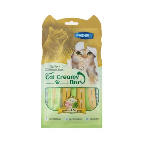 6978326610293 بستنی گربه فنبی مرغ و علف گربه 5 عددی Faenbei وزن 75 گرم