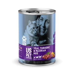 کنسرو گربه بالغ یو اس پت پته گوساله، زردچوبه و سنبل اليیب Us Pet وزن 430 گرم
