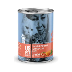 کنسرو گربه بالغ یو اس پت پته ماهی سالمون، کدو حلوایی و رزماری Us Pet وزن 430 گرم