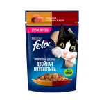 پوچ گربه بالغ فلیکس بوقلمون و جگر در ژل Felix وزن 75 گرم