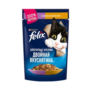 پوچ گربه بالغ فلیکس بره و مرغ در ژل Felix وزن 75 گرم