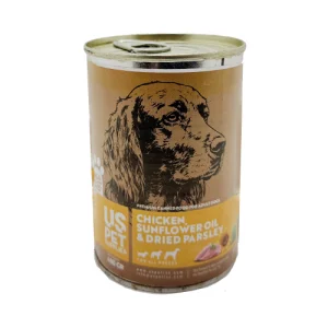 کنسرو سگ یو اس پت پته مرغ، روغن آفتابگردان و جعفری Us Pet وزن 430 گرم