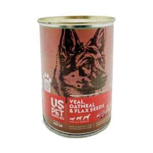 کنسرو سگ یو اس پت پته گوشت گوساله، بلغور جو و تخم کتان Us Pet وزن 430 گرم