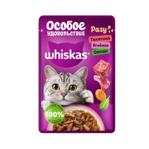 پوچ گربه بالغ ویسکاس گوشت گوساله، بره و سبزیجات در سس Whiskas وزن 75 گرم