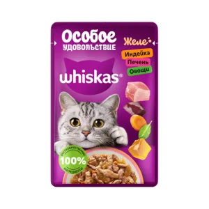 پوچ گربه بالع ویسکاس بوقلمون، جگر و سبزیجات در ژله Whiskas وزن 75 گرم
