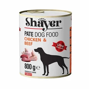 کنسرو سگ شایر پته مرغ و گوشت Shayer وزن 800 گرم