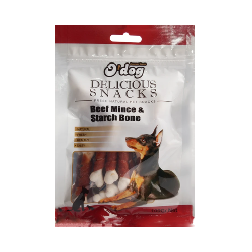 6940211002094 تشویقی سگ او داگ گوشت گاو Odog Beef Mince & Starch Bone وزن 100 گرم