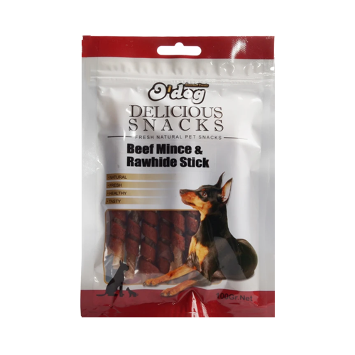 6940211002209 تشویقی سگ او داگ گوشت گاو Odog Beef Mince & Rawhide Stick وزن 100 گرم