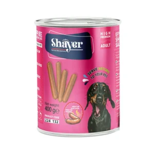 کنسرو سگ شایر سوسیس دودی Shayer وزن 400 گرم
