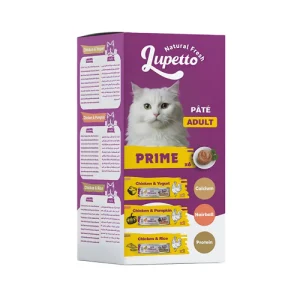کنسرو گربه بالغ لوپتو پرایم مرغ میکس با ماست، کدو حلوایی و برنج Lupetto بسته 6 عددی