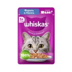 پوچ گربه بالغ ویسکاس ماهی سالمون و قزل‌آلا در ژله Whiskas وزن 85 گرم