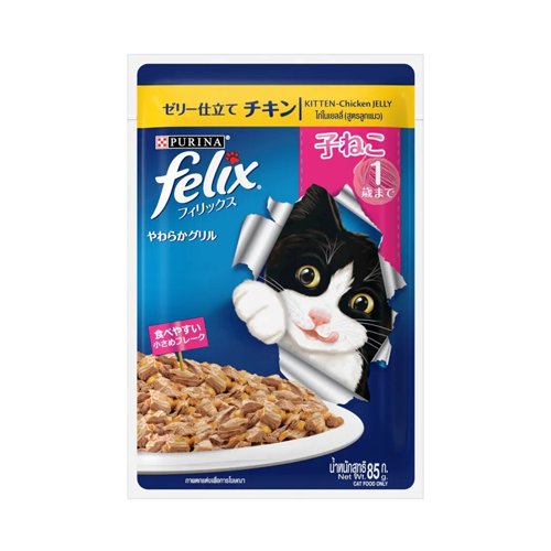 4902201211154 پوچ بچه گربه فلیکس مرغ در ژل Felix وزن 85 گرم