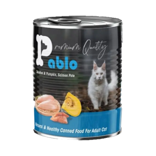 6265717305426 کنسرو گربه بالغ سوپرپرمیوم پابلو پته مرغ، ماهی سالمون و کدوتنبل Pablo وزن 800 گرم