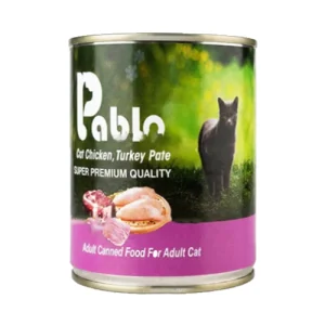 کنسرو گربه بالغ سوپرپرمیوم پابلو پته مرغ، گوساله و بوقلمون Pablo وزن 800 گرم