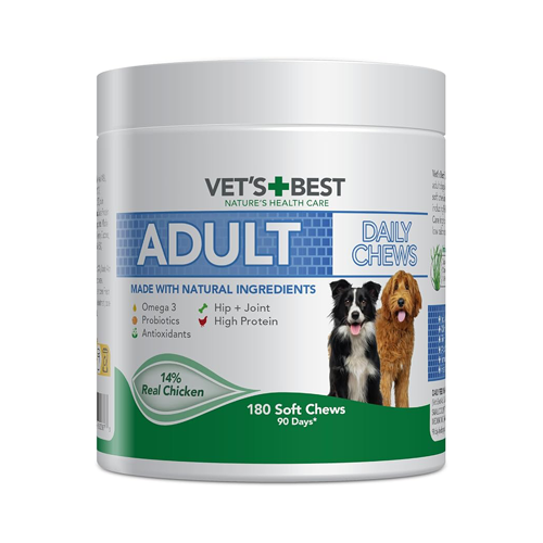 031658803873 مکمل جویدنی مولتی ویتامین روزانه سگ وتس بست Vet’s Best Adult Daily Chews بسته 180 عددی