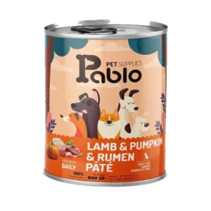 کنسرو سگ بالغ پابلو پته گوشت بره، کدوتنبل و سیرابی Pablo وزن 800 گرم