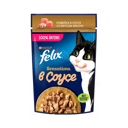8445290149183 پوچ گربه بالغ فلیکس بیکن و بوقلمون در سس Felix وزن 85 گرم