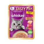 پوچ گربه بالغ ويسکاس ماهي تن، مرغ و هويج در سس Whiskas وزن 70 گرم