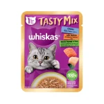 پوچ گربه بالغ ويسکاس ماهي سالمون، مرغ و جلبک در سس Whiskas وزن 70 گرم