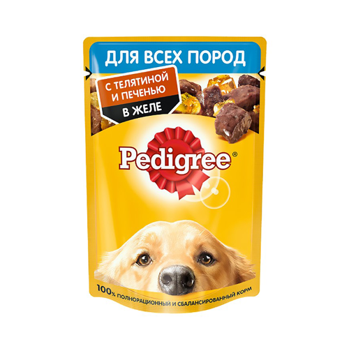 4660085510328 پوچ سگ بالغ پديگري گوشت گوساله و جگر در ژل Pedigree وزن 100 گرم