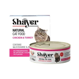 کنسرو گربه بالغ نچرال شایر مرغ و بوقلمون Shayer وزن 110 گرم
