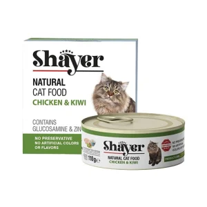 کنسرو گربه بالغ شایر مرغ و کیوی در ژل Shayer وزن 110 گرم