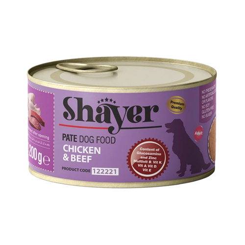 6269811300523 (2) کنسرو سگ بالغ شایر پته مرغ و گوشت Shayer وزن 200 گرم