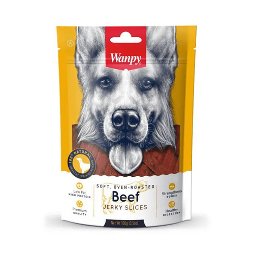6927749830153 تشویقی سگ ونپی گوشت گاو نواری Wanpy Beef Jerky Slices وزن 100 گرم