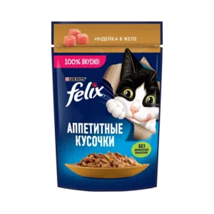 پوچ گربه بالغ فلیکس بوقلمون در ژل Felix وزن 75 گرم