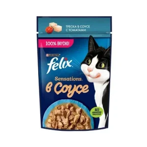 پوچ گربه بالغ فلیکس ماهی تن و گوجه در ژل Felix وزن 75 گرم