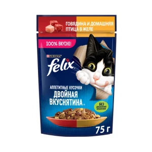پوچ گربه بالغ فلیکس مرغ و گوشت در ژل Felix وزن 75 گرم