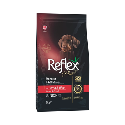 8698995003407 غذاي خشک توله سگ نژاد متوسط و بزرگ رفلکس پلاس بره و برنج Reflex وزن 3 کیلوگرم